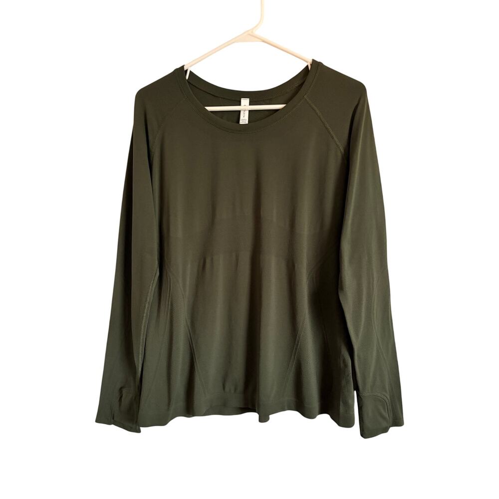 Athleta Speedlight Seamless Long Sleeve Top Green Fitted 1X Gorpcore Athletic